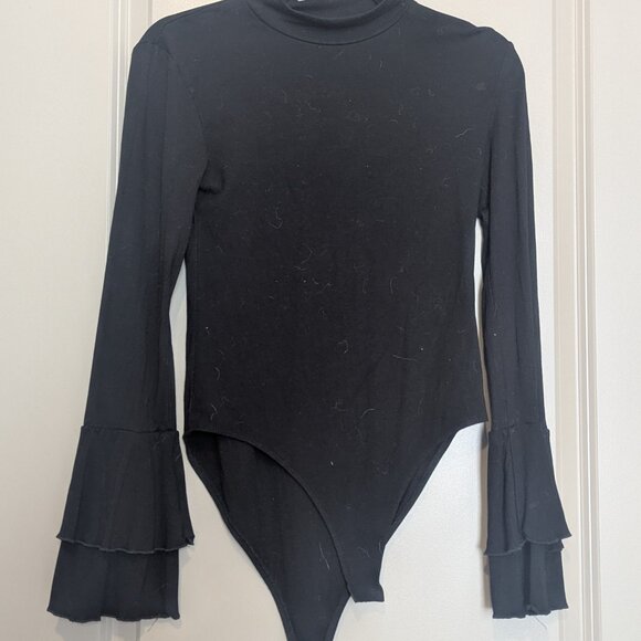 MANGOPOP Turtle Mock Neck Long Sleeve Bell Sleeve Bodysuit blouse for Dressy Cas - Picture 6 of 7